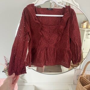 Madewell long sleeve eyelet top